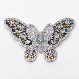 Vintage Napier Butterfly Brooch Silver Tone Enamel Wings Pearl Makers Mark